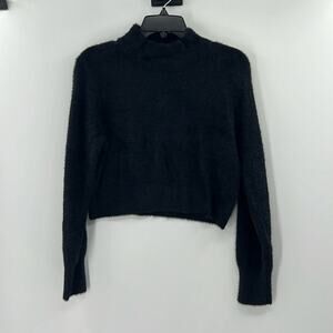 Theo & Spence Women's Feathered Mock Neck Sweater - Black - Large - NWT